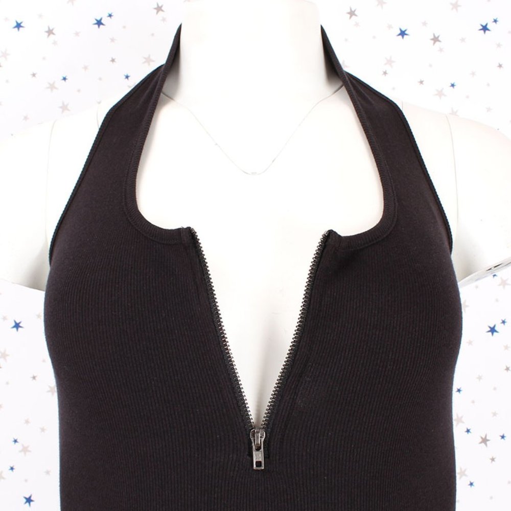 Black Ribbed Bodycon Halter Midi Dress - Picture 4 of 10